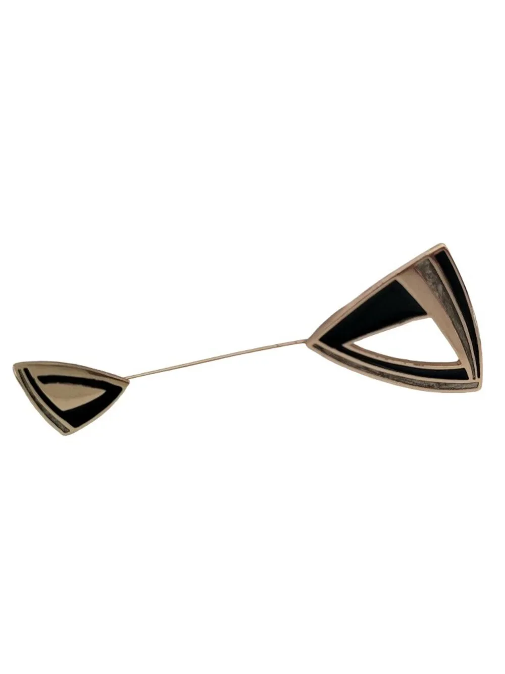 Trifari Black Gray Pearl Enamel Modernist Triangle Stick Lapel Pin, Signed K812